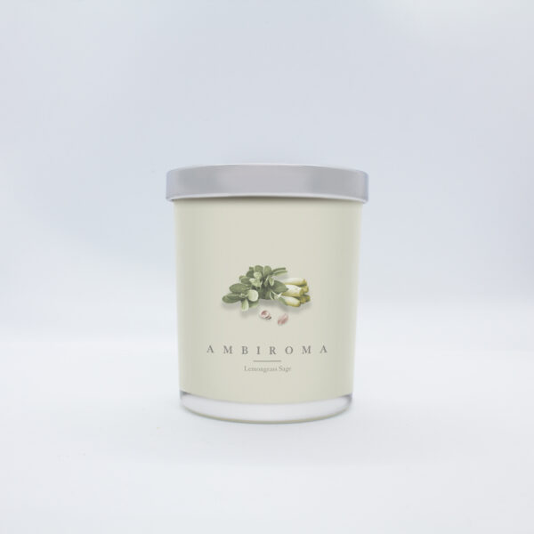 Lemongrass sage candle with silver lid